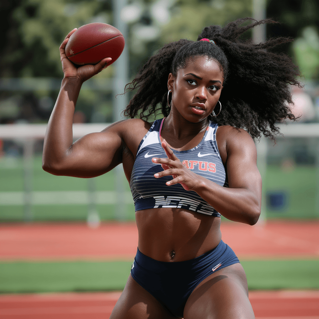 AI generated: highly detailed image of an african american female athlete disc thrower 
