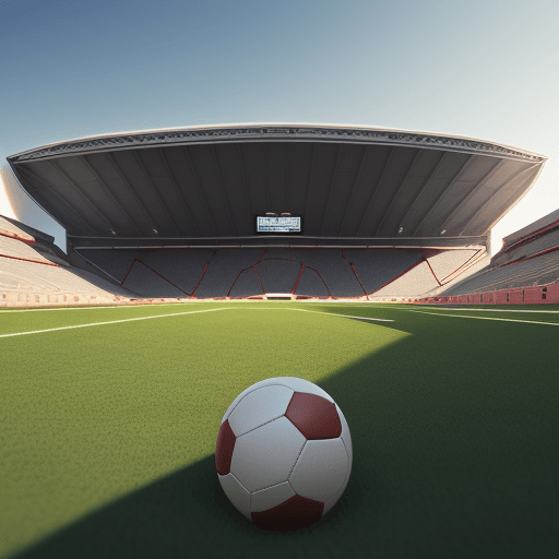 AI generated: football stadium, seen from the front, lawn close up, daylight, 4k photorealistic