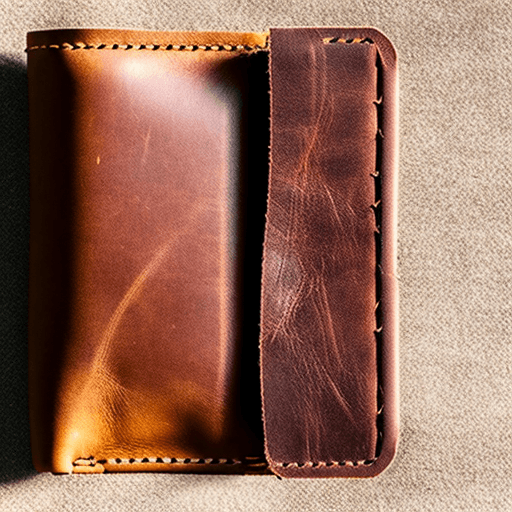 AI generated: An open leather wallet with no cash or credit cards inside on grass