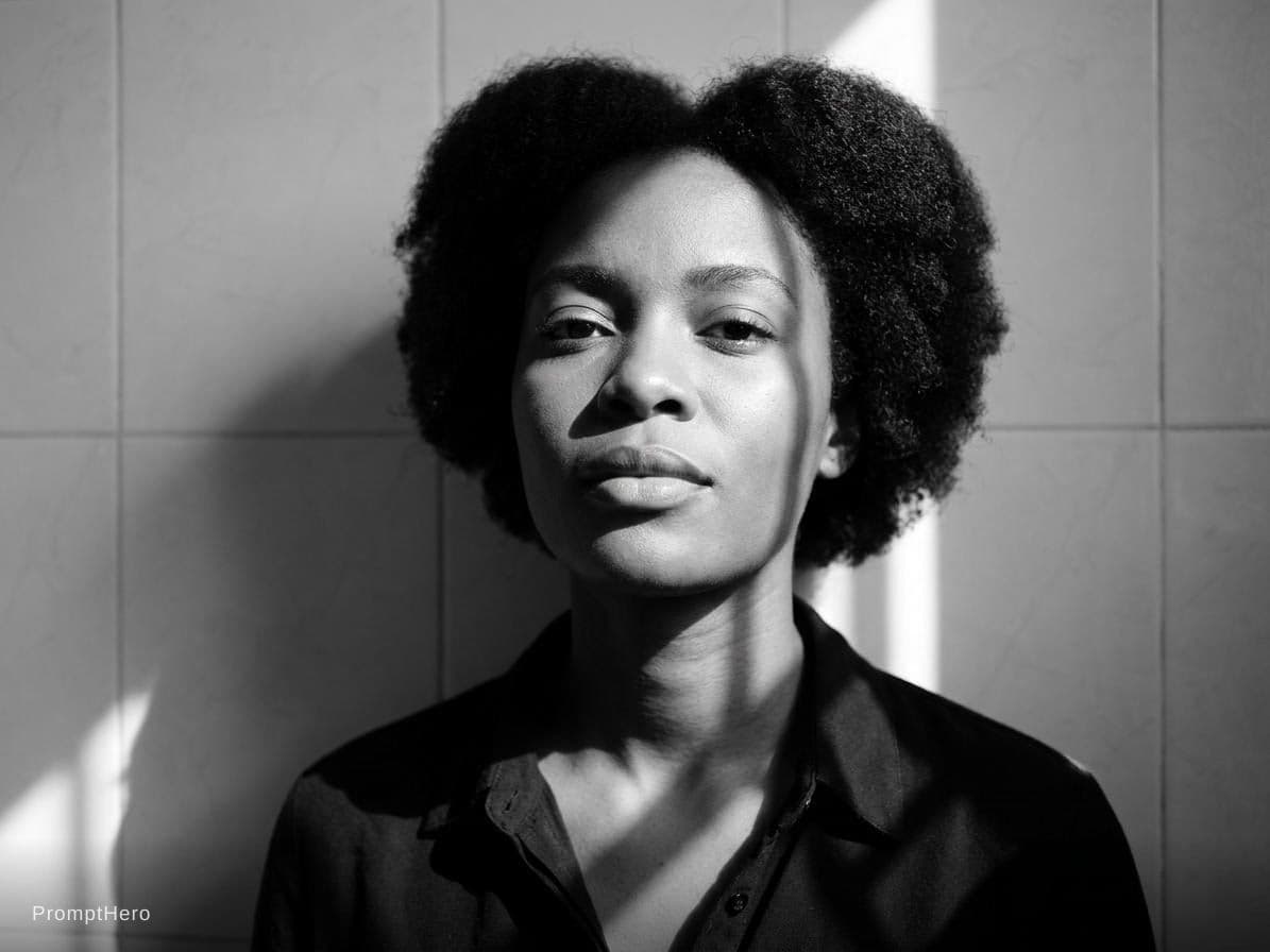 AI generated: a black and white photo of a woman with shadow., in the style of minimalist beauty, light bronze and...