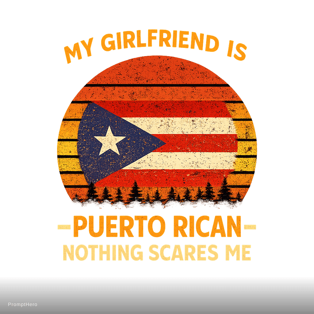 AI generated: retro sunset t-shirt design, Puerto Rican flag inside a vintage sunset circle with retro horizontal ...