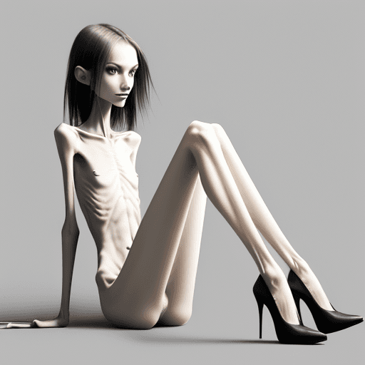 AI generated: lying position of extreme skinny slender anorexic girl very skinny slender girl, with long curved cl...