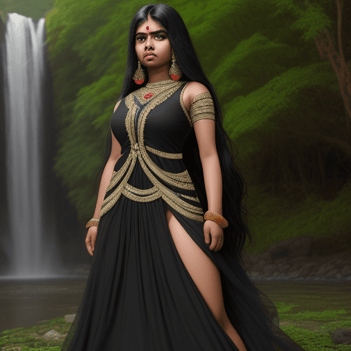 AI generated: indian girl, 18-24 year old, black long hair ,big body, beautiful face, angry look standing, beautif...