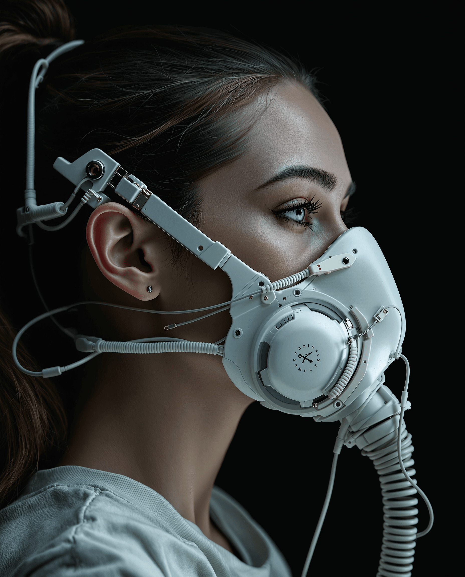AI generated: highly detailed image of a side profile female human face, combining elements of mostly organic and ...