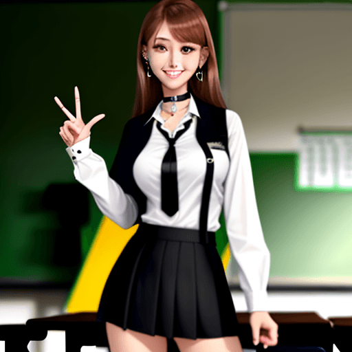 AI generated: best quality, 1 girl, standing, grin, peace sign, earrings, (barbell piercing), looking at viewer, c...
