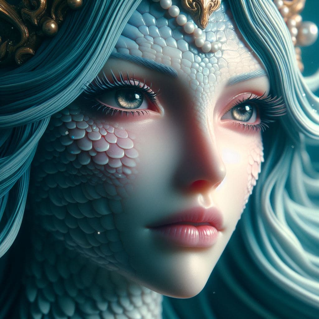 AI generated: In a stunningly detailed, close-up portrait, Giant Shirahoshi, the legendary mermaid princess of One...