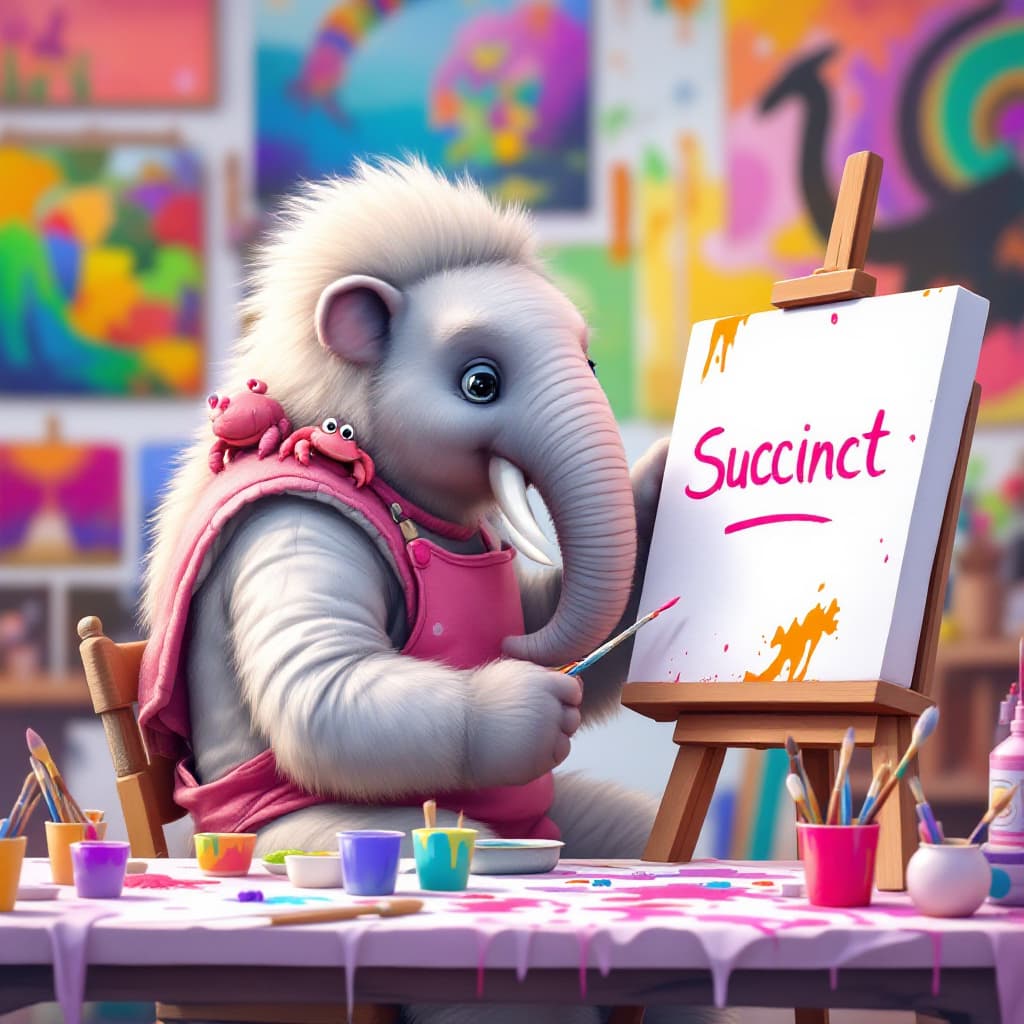 AI generated: A vibrant illustrated in a high-quality Procreate featuring a baby mammoth wearing a pink apron and ...