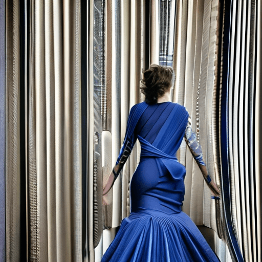 AI generated: Masterpiece, blue dress, high quality, art muse, surrounded by swirling fabric, (fabric detail), (in...
