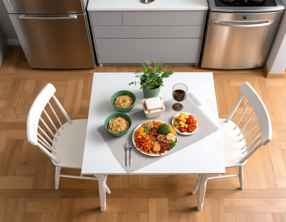 AI generated: A modern minimalistic grey kitchen with stainless steel appliances and wooden floor, a rectangular w...