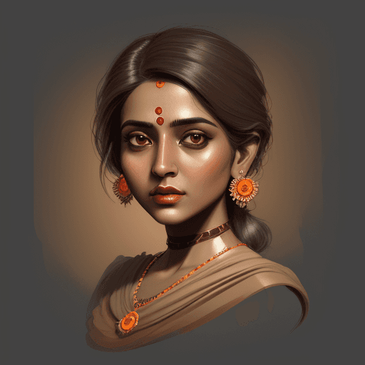 AI generated: a painting of a woman, in the style of multiple filter effect, dark beige and light amber, high dyna...