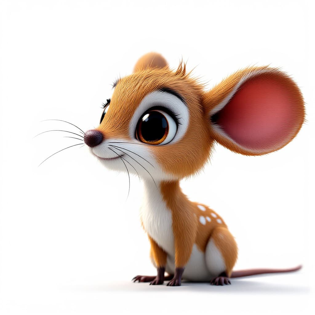AI generated: create a cute deer mouse in a side view showing the typical white belly in front of a white backdrop...