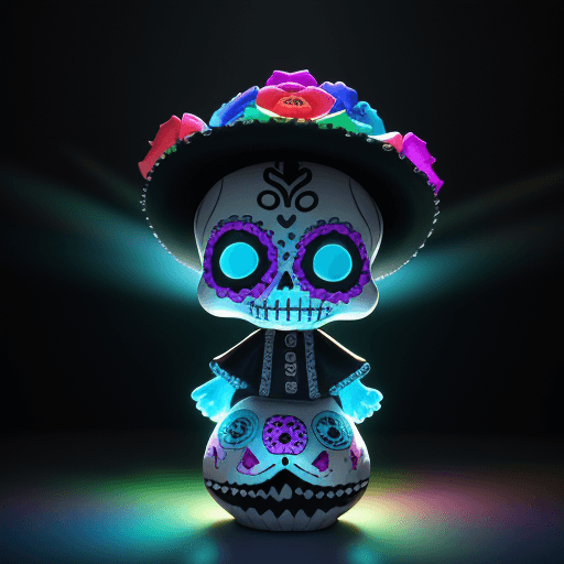 AI generated:  ,funko, arte del día de muertos, día de los muertos, coco, iluminación fuerte, cálida y brillante, ...