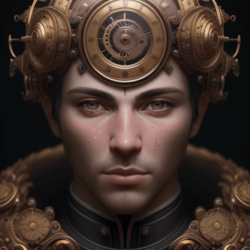 AI generated: man close-up portrait with clockwork,intricate artwork . octane render, trending on artstation,t sym...