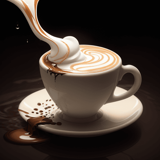 AI generated: The image captures a splash of coffee and cream inside a cup.. The suspended droplets and the smooth...