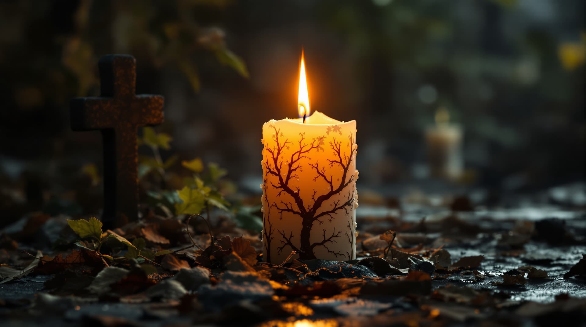 AI generated: a spiritual picture of a cemetery candle. very realistic