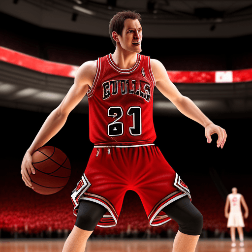 AI generated: invincibles mark playing basketball, dressed in Chicago Bulls uniform, Chicago Bulls jersey, realist...