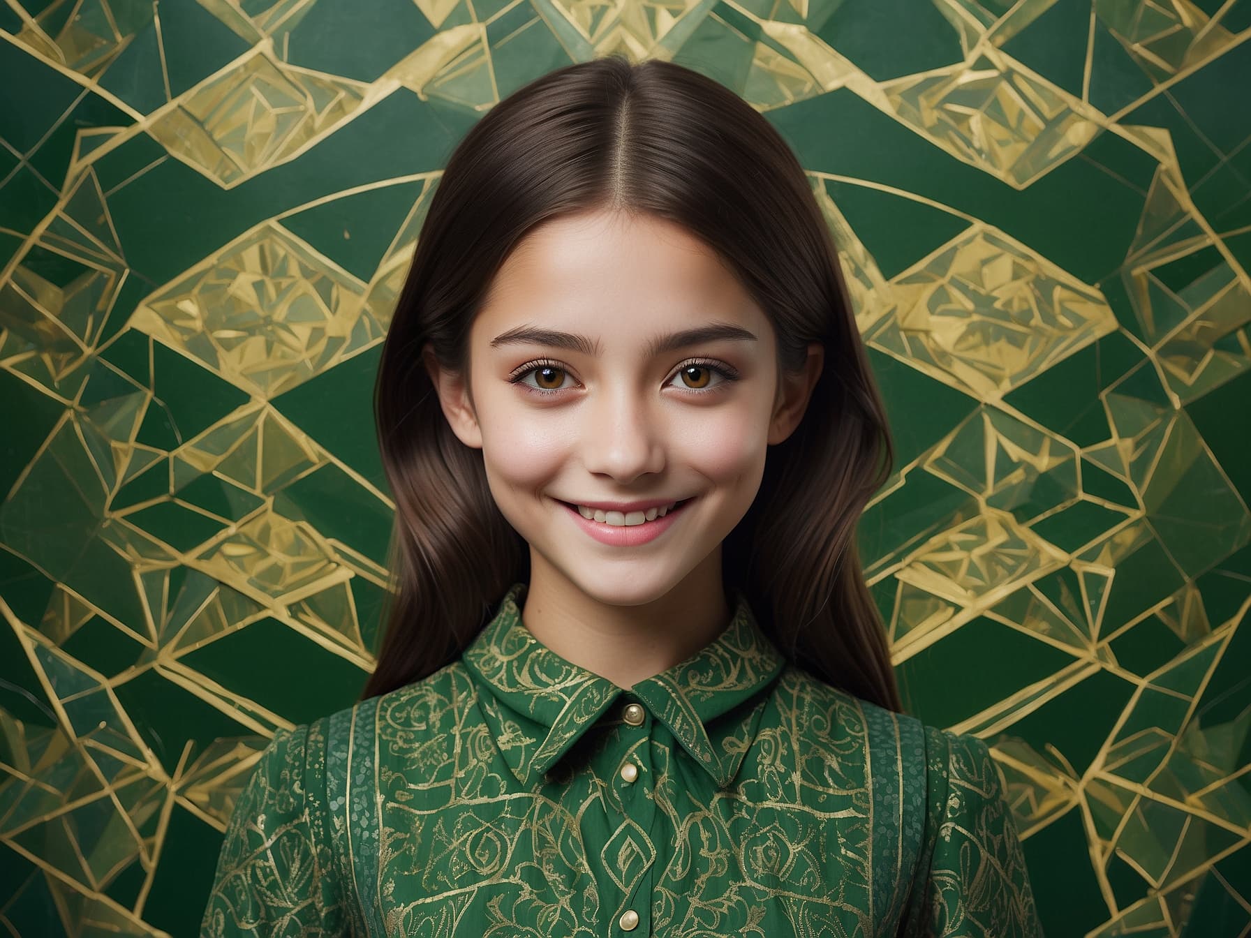 AI generated: a digital painting of a girl in a green shirt, a hyperrealistic painting by Zou Zhe, featured on cgs...