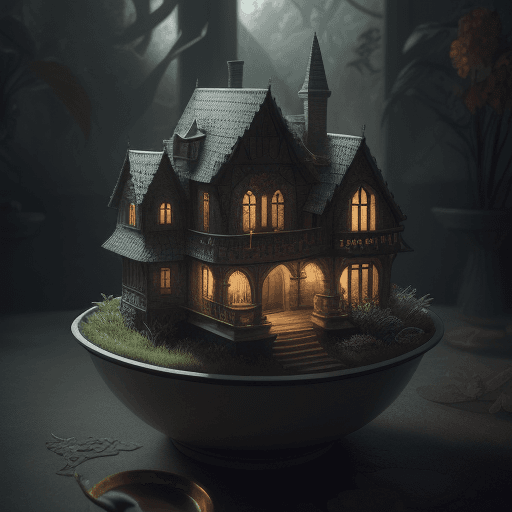 AI generated: a fantasy house is shown in one of the bowls, in the style of photorealistic compositions, whimsical...