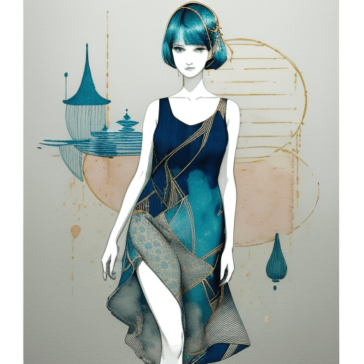 AI generated: Abstract fine line pencil sketch minimal watercolor color beautiful  woman in a black and white stri...