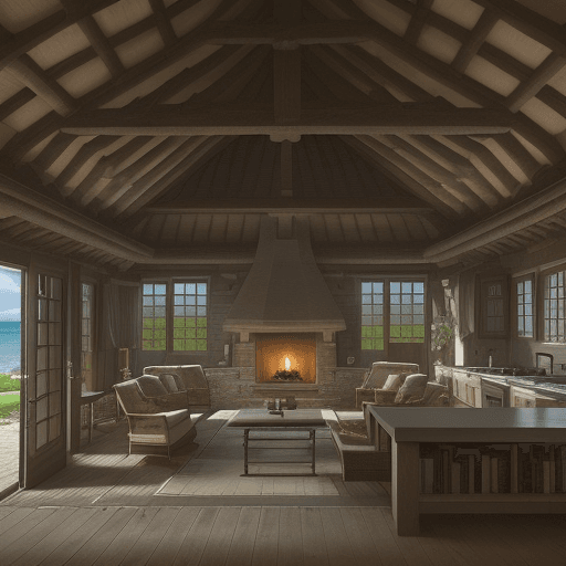 AI generated: A digital architectural blueprint of a beach house, with comprehensive labeled sections and descript...