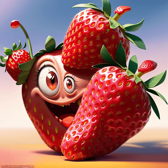 AI generated: A happy cartoon strawberry fruit, Pixar Style, perfect composition, 8k artistic photography, photore...