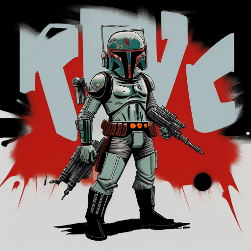 AI generated: star wars boba fett by chris phu 1, in the style of graffiti-influenced style, cartoonish humor, sil...