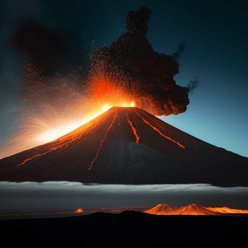 AI generated: Hyper realistic eye level exterior photo of a volcanic eruption with gases released