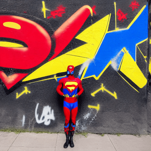 AI generated: A black man in a red and blue  superman suit superhero suit with gold gloves and yellow boots,black ...