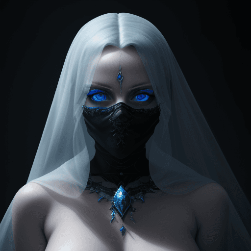 AI generated: (8k, RAW photo, highest quality), hyperrealistic, a mysterious lady with piercing glacier blue eyes,...