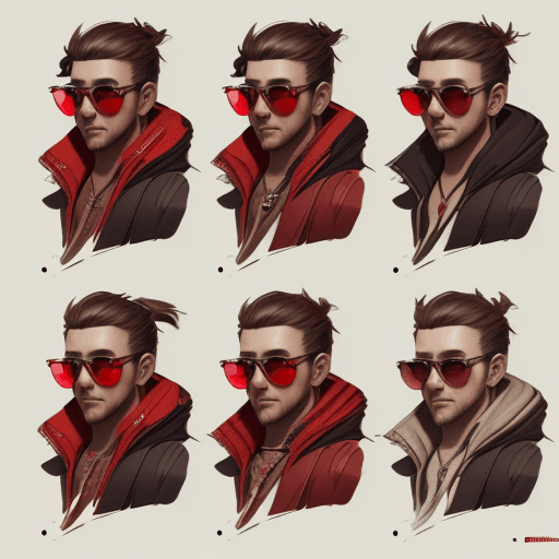 AI generated: Midjourney style of detailed and concept art wearing red sunglasses prompts. | realistic character d...
