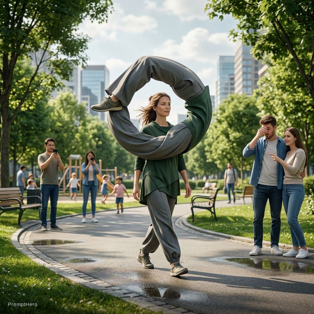 AI generated: A hyper-realistic cinematic scene set in a bright modern city park during daytime. The atmosphere is...