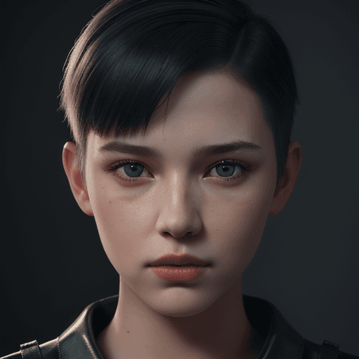 AI generated: close-up portrait, tomboy, undercut, intricate artwork . octane render, trending on artstation,t sym...