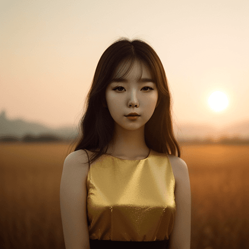 AI generated: Beautiful Korean woman, half-length portrait, golden hour, in the style of high quality film photogr...