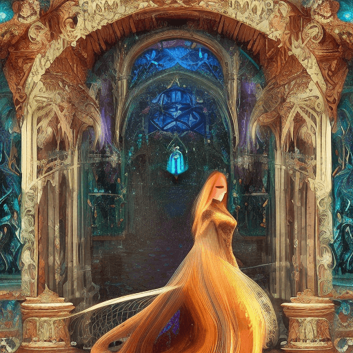 AI generated: beautiful woman quantum alchemist, beautiful face flowing hair, intricate dress, mystical, dark goth...