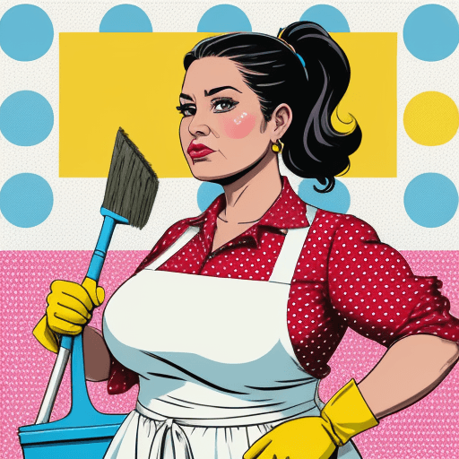 AI generated: Colorful pop art illustration of a modern, empowered Latina 40 year old woman dedicated to cleaning....