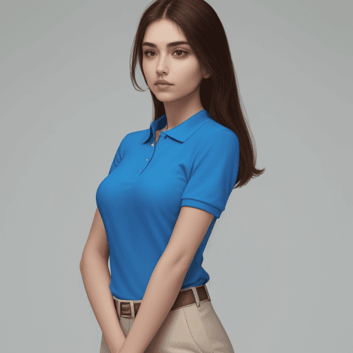 AI generated: beautiful serene woman, blue polo