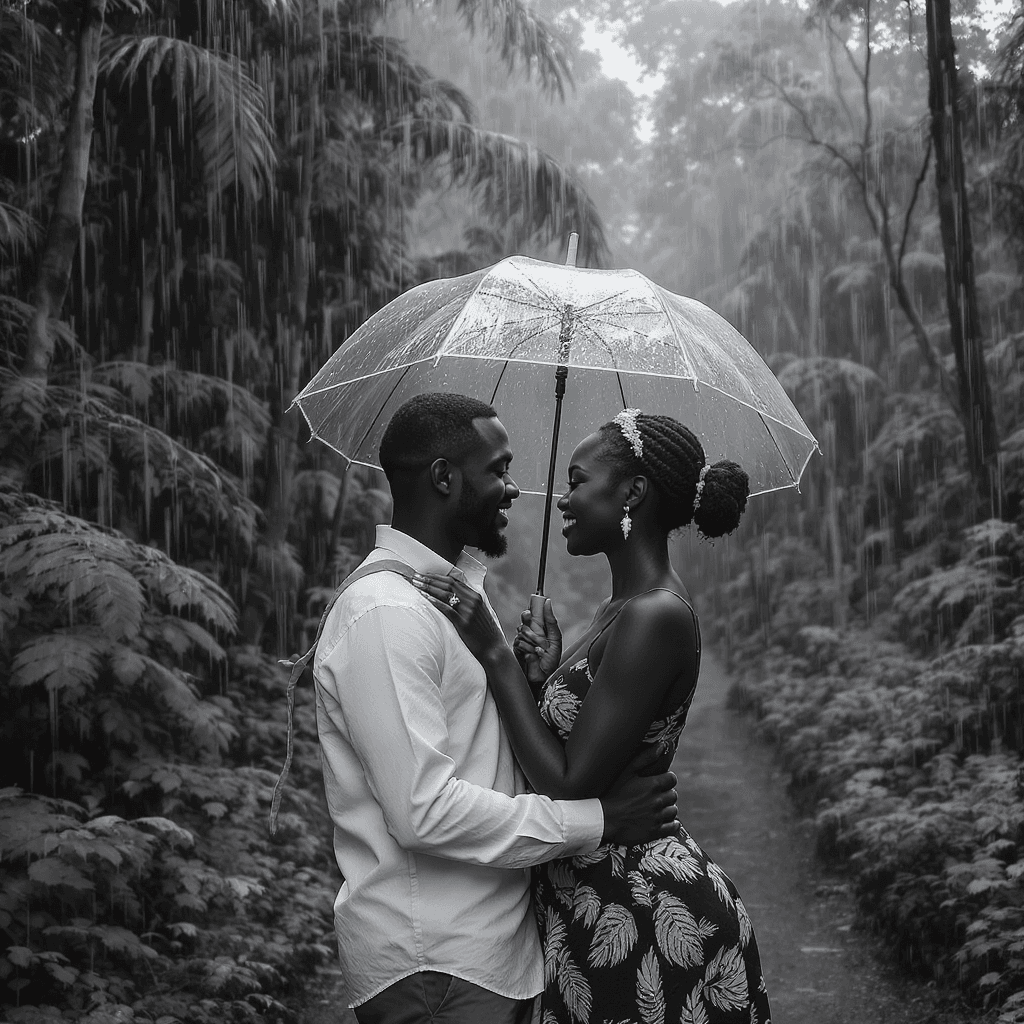 AI generated: photorealistic, exquisite detailed black-and-white photograph captures an intimate moment between an...