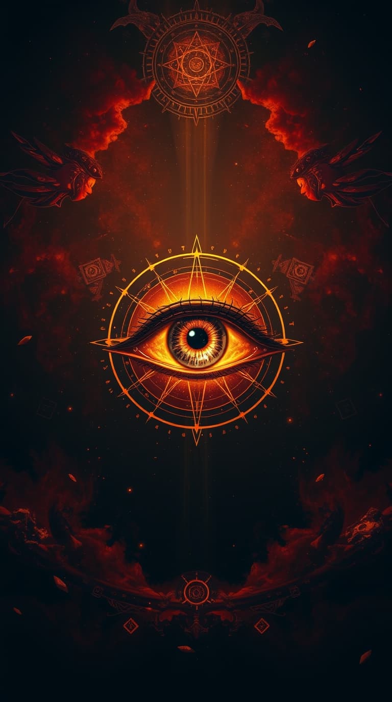 AI generated: A mystical all-seeing eye, floating in a dark cosmic void, surrounded by faint golden light and anci...
