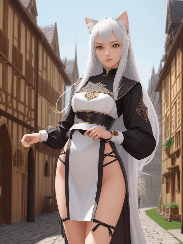 AI generated: A young beautiful cat-girl. Cat ears. Cat's tail. A beautiful face. Beautiful eyes. Clear eyes. A cl...