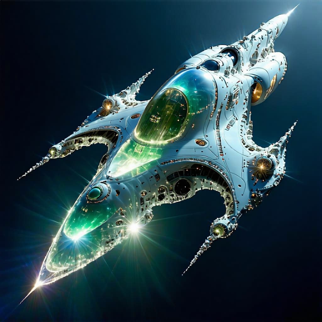 AI generated: "Super Long Spaceship Orbiting Earth Like Fractals Nova - Create a Glowing 3D Space Cruiser Using Th...
