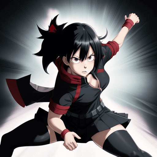 AI generated: manga, anime, horikoshi kouhei, my hero academia, girl in fighting stance, shadow creatures , black ...