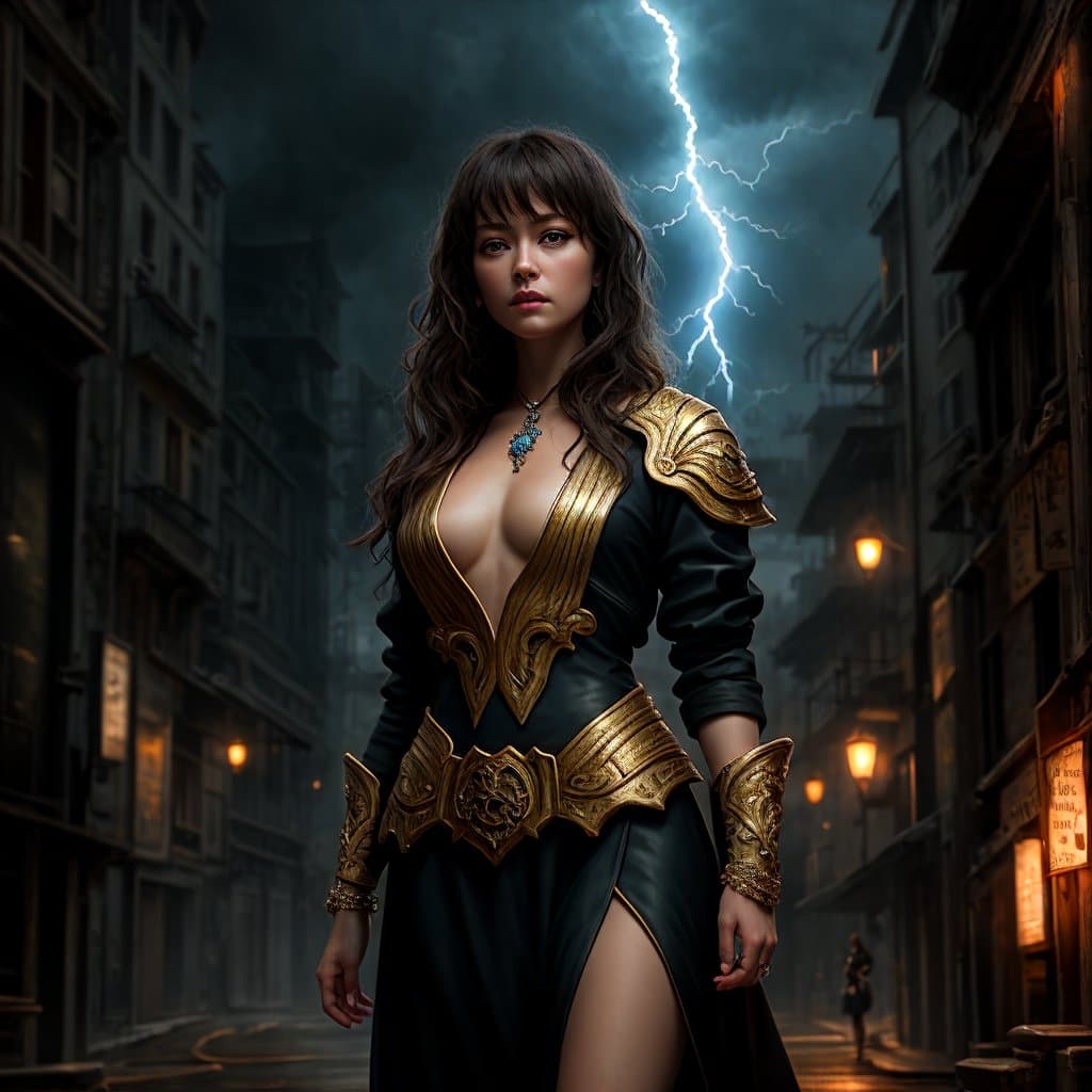 AI generated: georgeous female dressed like Olga Kurylenko, performing as mysterious sorceress of love, casting li...