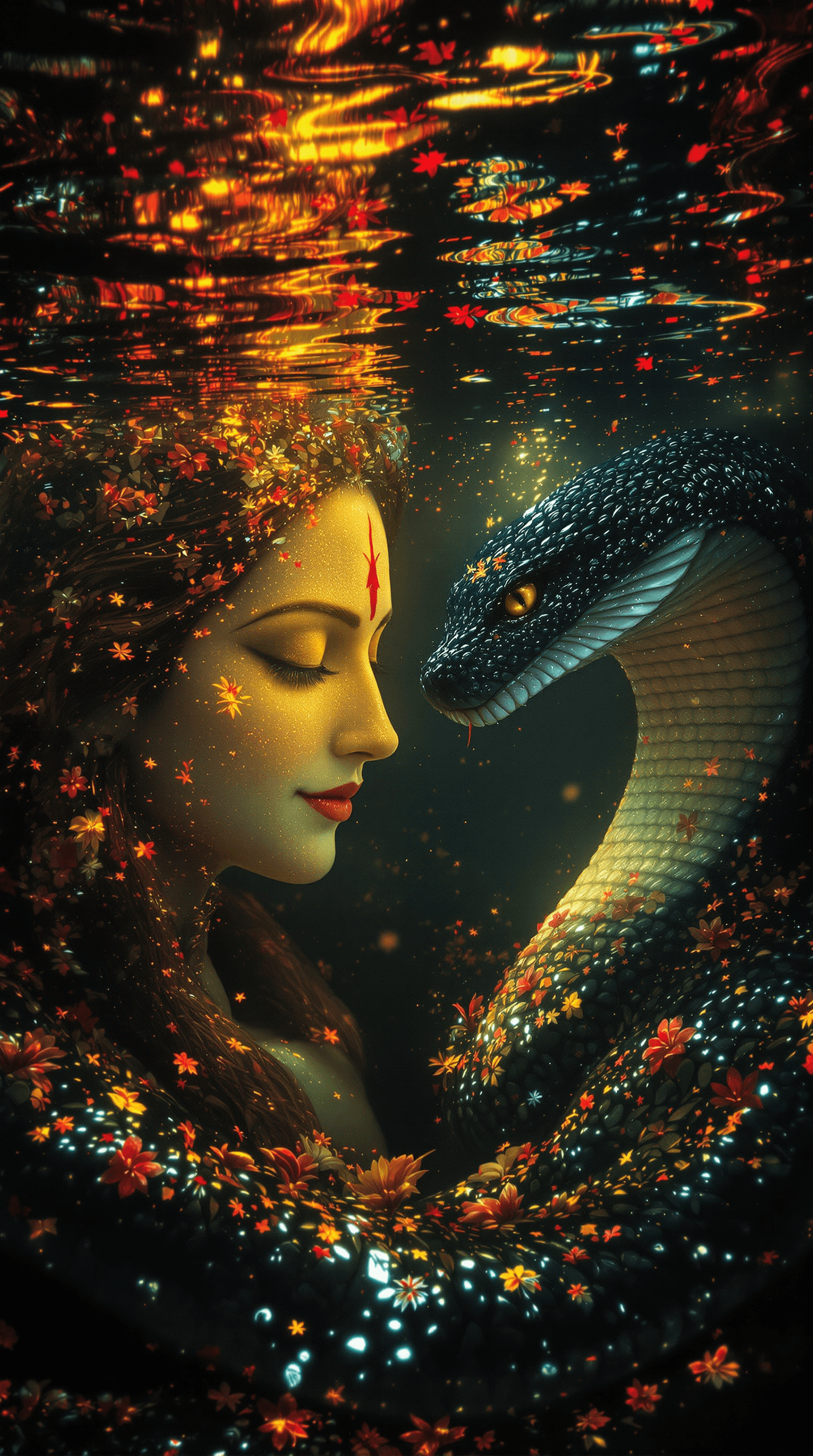 AI generated: 8K UHD image, warm eerie atmosphere: A macro underwater view of lord shiva with fair skin and a gent...