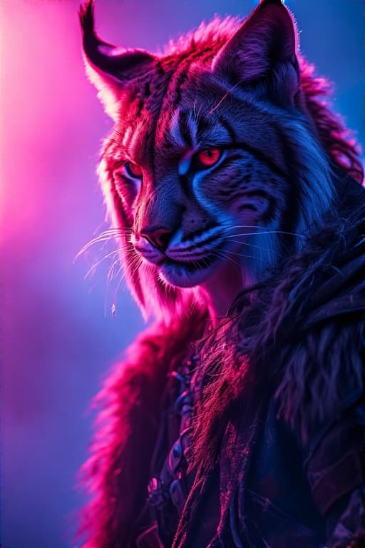 AI generated: portrait of a lynx man, gardener of dragonkind, vibrant color grading, epic fantasy