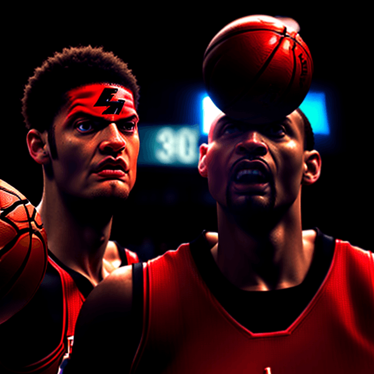 AI generated: a two headed man playing basketball, dressed in Chicago Bulls uniform, Chicago Bulls jersey, realist...