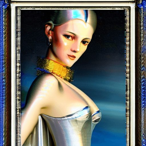 AI generated: The figure is of medium height, with a slender and graceful appearance. She wears a flowing silver g...