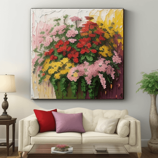AI generated: create Impasto palette knife painting, painting strokes in random sizes, of artificial flowers and g...