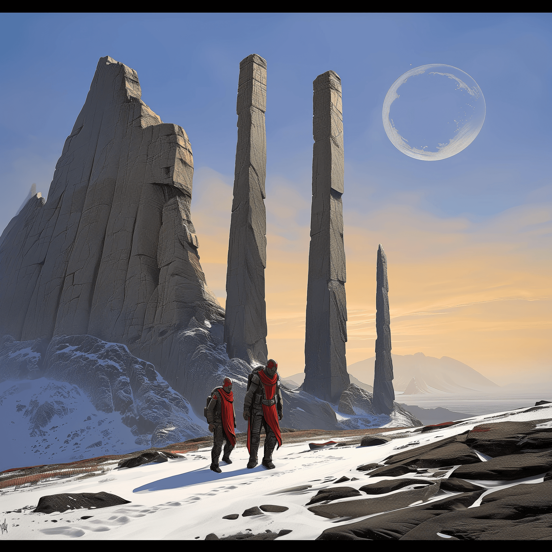 AI generated: alien ruins, sci fi, blurred, soft light, golden ration, far future --c 75 --v 6.0