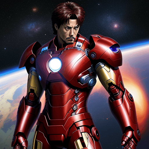 AI generated: Iron Man as an anime space cowboy like from Cowboy Bebop or Trigun:: space western theme:: western s...