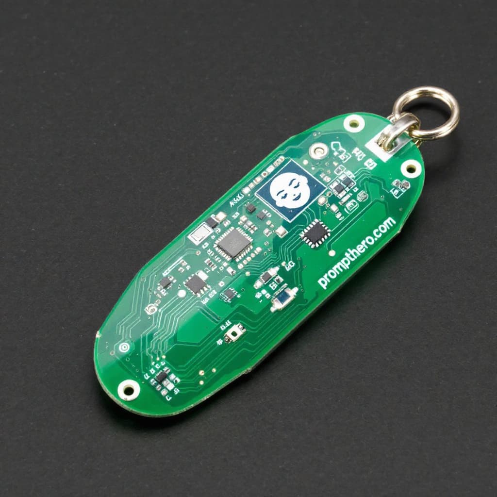 AI generated: A bullet-shaped green printed circuit board (PCB) featuring intricate electronic components and trac...
